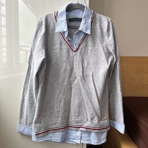 Tommy Hilfiger Women’s Grey Sweater with Mock Shirt - XS